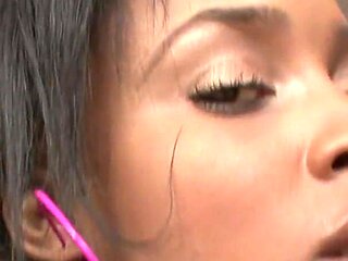 Fishnet ebony babe gets pounded from BBC on the couch