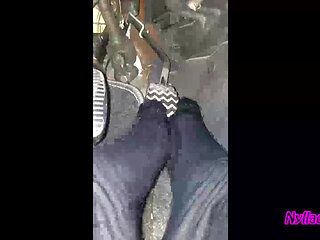 Nyllady Driving and Revving Her Bravo in High-heeled Boots and Black Ballet Flats