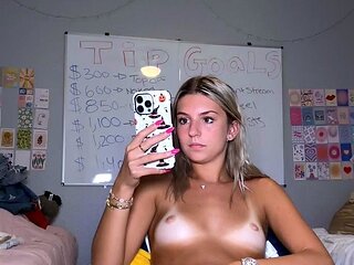 Small titted girl fingers her pussy
