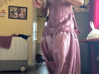 shiny silky satin suit salwar cross dresser indian bhabhi big tits