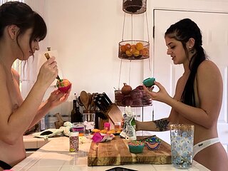 A sexy amateur teen lesbian brunette is eating pussy