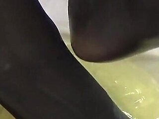 Big Tit Mature Pissing on Nylon Feet