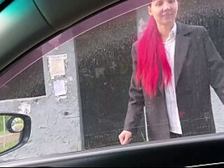 Cute student takes a ride in the backseat