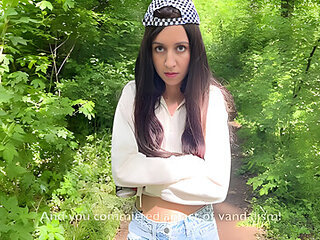 Caught A Girl Drawing Graffiti And Fucked Her In The Forest - Cum In Panties