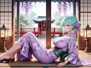 Purple Kimono Goddess! Can't Handle the Wetness Under the Red Torii Gate