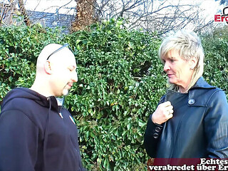 Old German blonde MILF gets talked into street sex and loves it