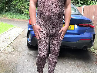 Sexy Crossdresser kellycd2022 in leopard print catsuit and heels