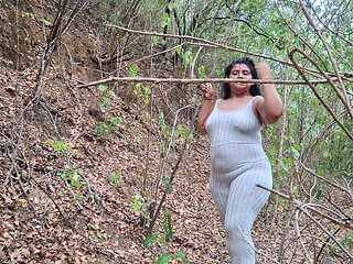 BBW Latina Walks Around Naked Outdoors