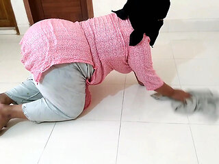 A Saudi Muslim Maid Is Handcuffed to the Door and Fucked by the Owner's Son Every Morning While She Cleans the House