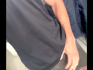 Going out freeballing my thick hairy cock in these shorts