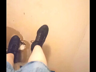 Toby the Crossdresser gagging on dildo with heels and a dress