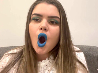Play with smoke with light blue lipstick
