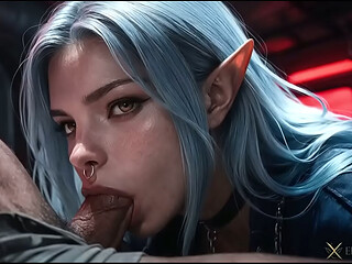 I fucked a blue-haired elf! She acted like a slut and bragged about her nose piercing!! I pounded her with my big cock right on the train, in front of other passengers...[AI]