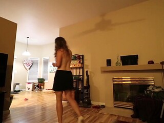 Hairy and fun-loving girlfriend teases man with big natural tits