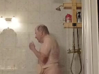 Walk-in shower on a holiday evening