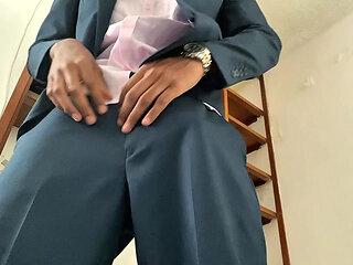 Watch Stepdaddy Wear a Suit and Masturbate His Big Cock While Moaning Loudly