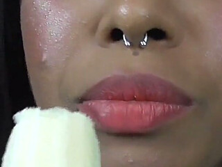 Ebony teen banana eating!