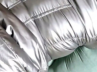Dominant MILF Glossy Grey Downjacket POV. Deepthroat, Hard Doggy and Double Cum