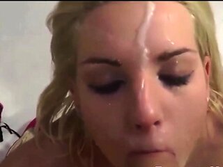 Blonde blowjob and facial cum at casting