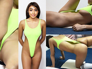 Thong Leotard Wedgie Fitness, Watch Nice Body and Big Tits Tanned Girl Inside Room Her Apartment in Japan
