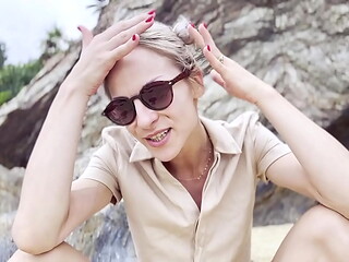 Eating Choco Cake on Diamond Blue Beach SFW