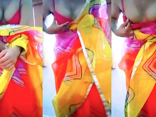 Indian Gay Crossdresser in Rainbow Saree Making Pride for Lgbt XXX