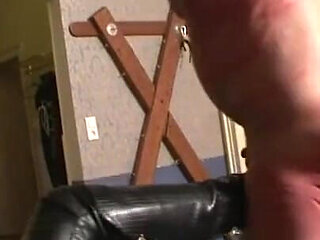 Blonde MILF humiliates masked pig