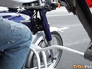 Hot Asian babe rides her scooter and gets her wet pussy explored