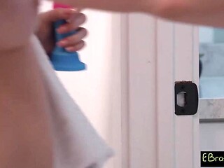 Theodora Day craves cum while sucking and juggling stepbro's big cock in