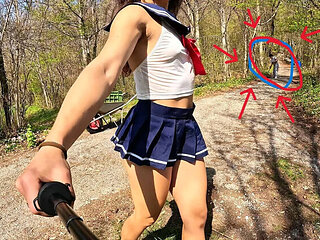 Naughty Schoolgirl Flashes Her Perfect Ass to Gardener in the Countryside