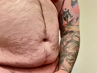 Sexy Tattooed Hairy Chubby Bear Cumming with a Cock Ring