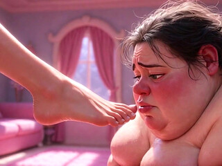 Ugly Fat SSBBW Humiliated Licking Beautiful Woman's Feet