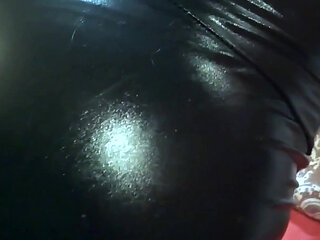 Shiny Leather Leggings and High Heels Tease: Oil-soaked Ride & Cum Drenched Pants