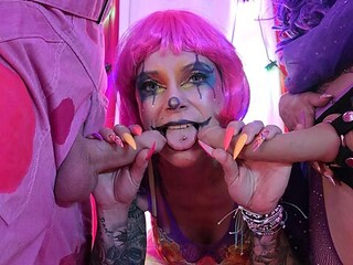 Jessie Rae harness takes the pink-wig clown