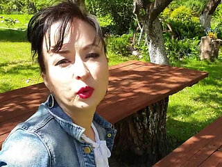 Wanking My All Natural Cunt with Hairy Bush While Sitting in The Spring Garden