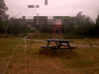 Standing naked in park on benches wanking and twerkin