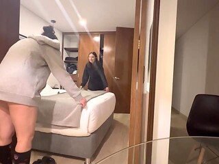 Slutty maid gives hot blowjob and shows big tits
