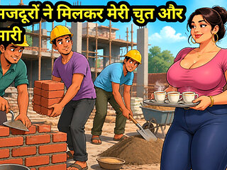 teen majdur ne milkar Meri chut aur gand Mari Three laborers together fucked my pussy and ass