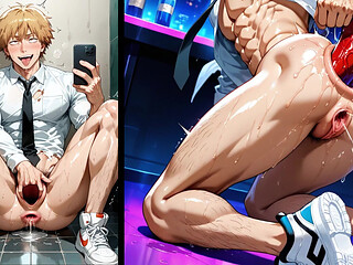 Blonde Ftm Twink Gets His Tight Ass and Pussy Stretched Wide O... Fisting with Huge Dildos and Fists. Bara Hentai Animation