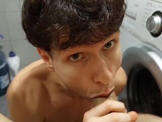 Young Twink Decides To Take Married Mans Huge Cumshot On A Bathroom Floor While The Wife Is Away