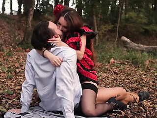 Brunette MILF Stacy Snake Gets Wild Forest Doggystyle Fuck in Skirt and Stockings