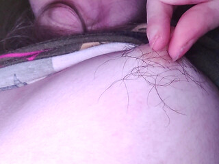 Stretching, pulling, pressing my hairy nipples
