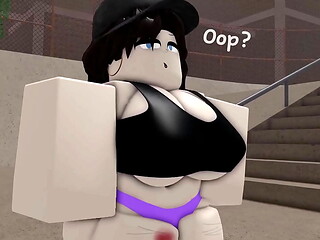 Roblox Emo Girl pulls up her tanktop for you in Public