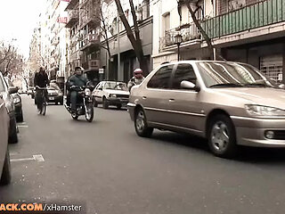 Public sex scene with brunette tranny Marian Ferrero and her