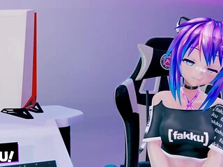 Playful girl gets turned on by anime hentai games