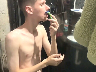 Skinny Twink Taking a Shower and Showing His Full Naked Body
