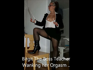 Birgit The Boss Teacher wanking her Orgasm and Teach Alan to Cum Into her Mouth