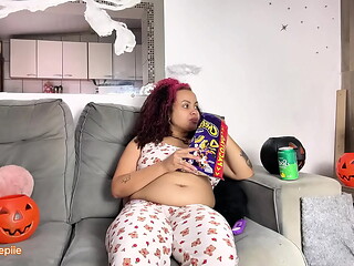 Gassy BBW Halloween Movie Night with Farting and Burping