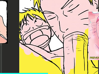 Naruto Sucking Luffy Huge Cock Deepthroat - Intense Gay Blowjob Close Up