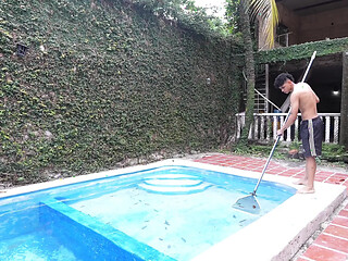 Curvy Latina teen gives a poolside fuck-fest